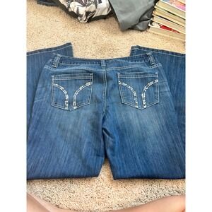 Y2K mcbling Rhinestone Flare Jeans INC Blue Denim sparkle bedazzled Pants